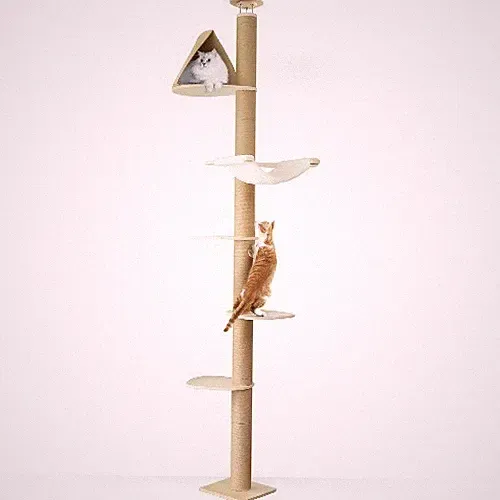 Katzen-Kratzbaum mit 6 Ebenen, 282-305 cm, Wandmontage, aus Naturkautschukholz