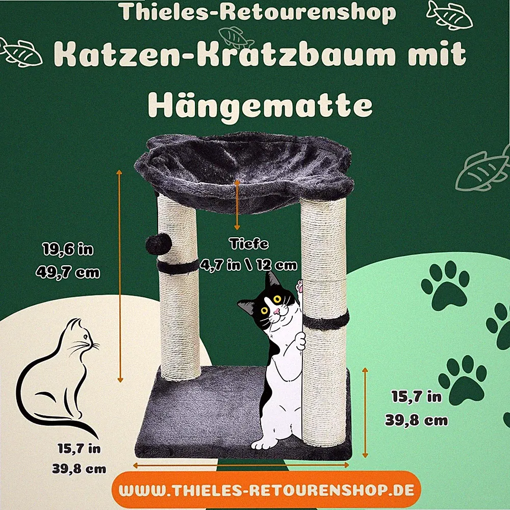 Katzen-Kratzbaum mit Hängematte, Bett und Kratzstamm, 41 x 51 x 41 cm, grau