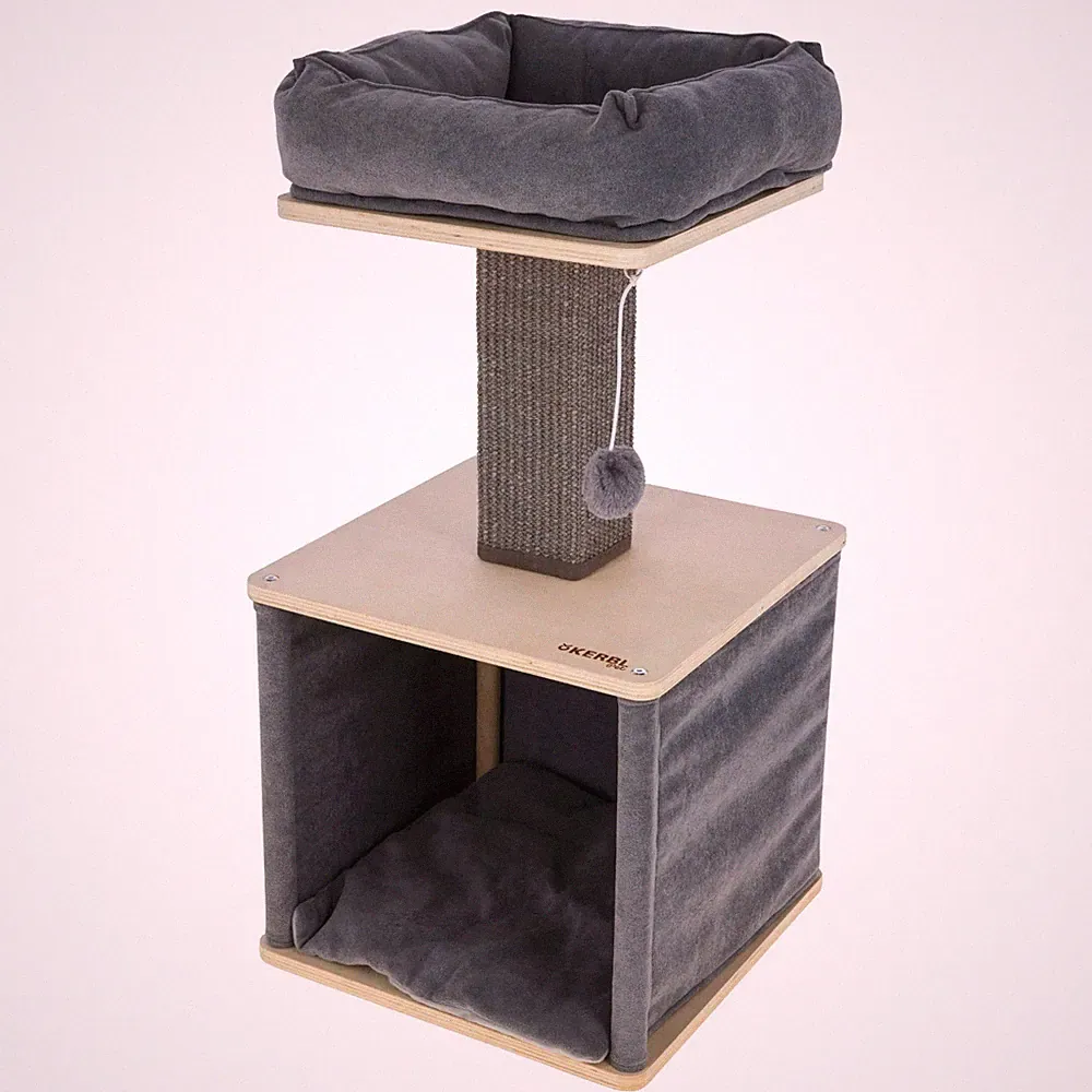 Katzen Kratzbaum Noah II, 38 x 38 x 78 cm grau Katzenbaum Echtholz