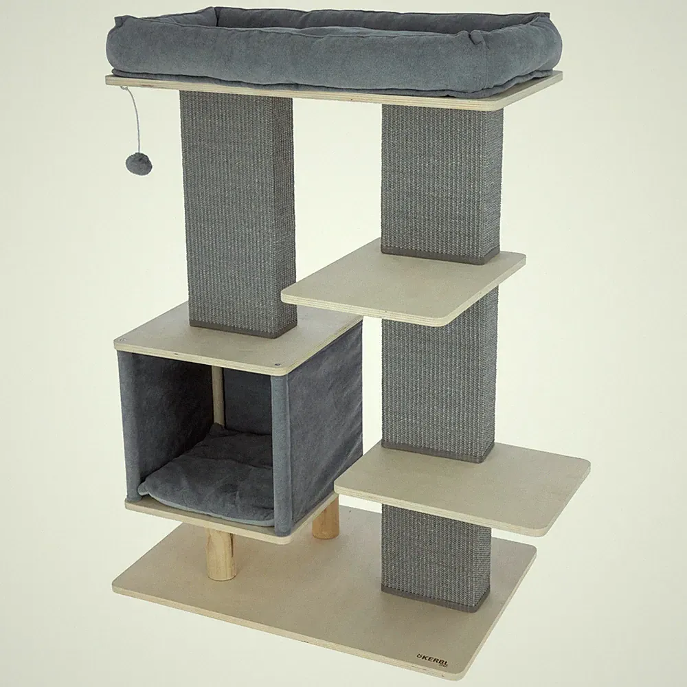 Katzen Kratzbaum Noah IV, 75 x 50 x 114 cm grau Kletterbaum Echtholz