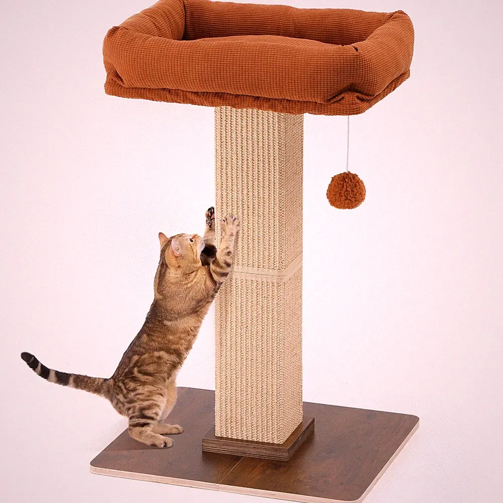 Katzen Kratzbaum Retro Stil Sisal Holz Kratzturm Liegeplatz 73 cm Plattform