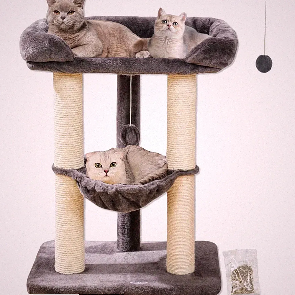 Katzen Kratzbaum Sisal Baum Hochbett Hängematte Grau Katzenbaum
