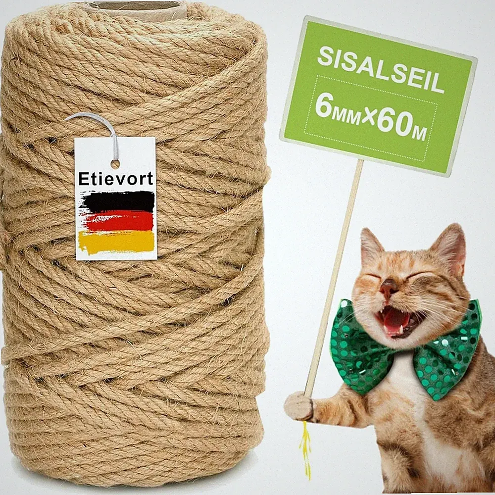Katzen Kratzbaum Sisal Seil 6mm 60m Natur Kratzschnur Kratzbaumzubehör