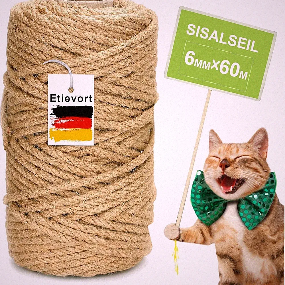 Katzen Kratzbaum Sisalseil 6MM 60M Natur Rostfrei Haushalt Garten DIY