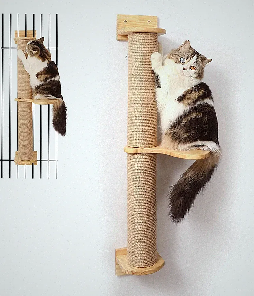 Katzen Kratzbaum Wand, Wandmontiertes Katzenmöbel, Aus Gummiholz, Katzen Wand Kl