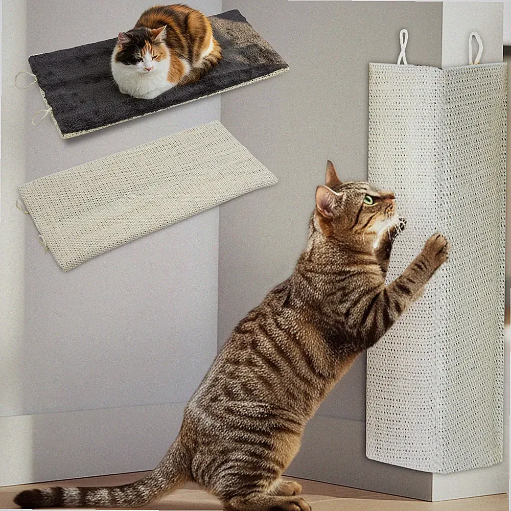 Katzen Kratzbrett 2-seitig Sisal Plüsch - 50x22 cm - Wand Kratz Ecke Matte Baum