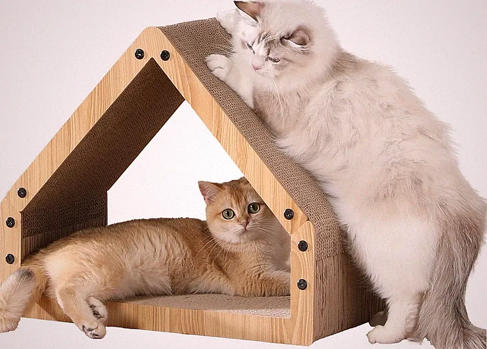 Katzen Kratzbrett extralang 42 cm widerstandsfähiges Wellpapier Hausform Modell