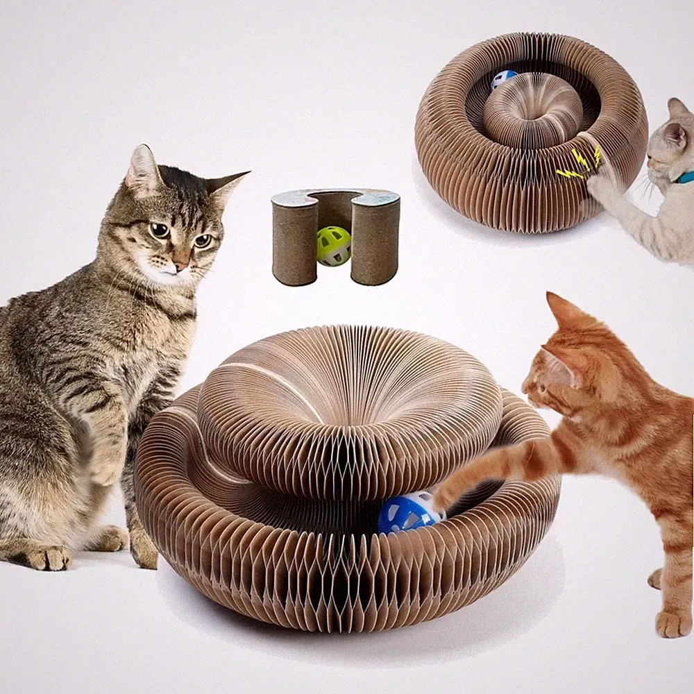 Katzen Kratzbrett Holz Katzenkratzbaum Spielball Kratzspielzeug