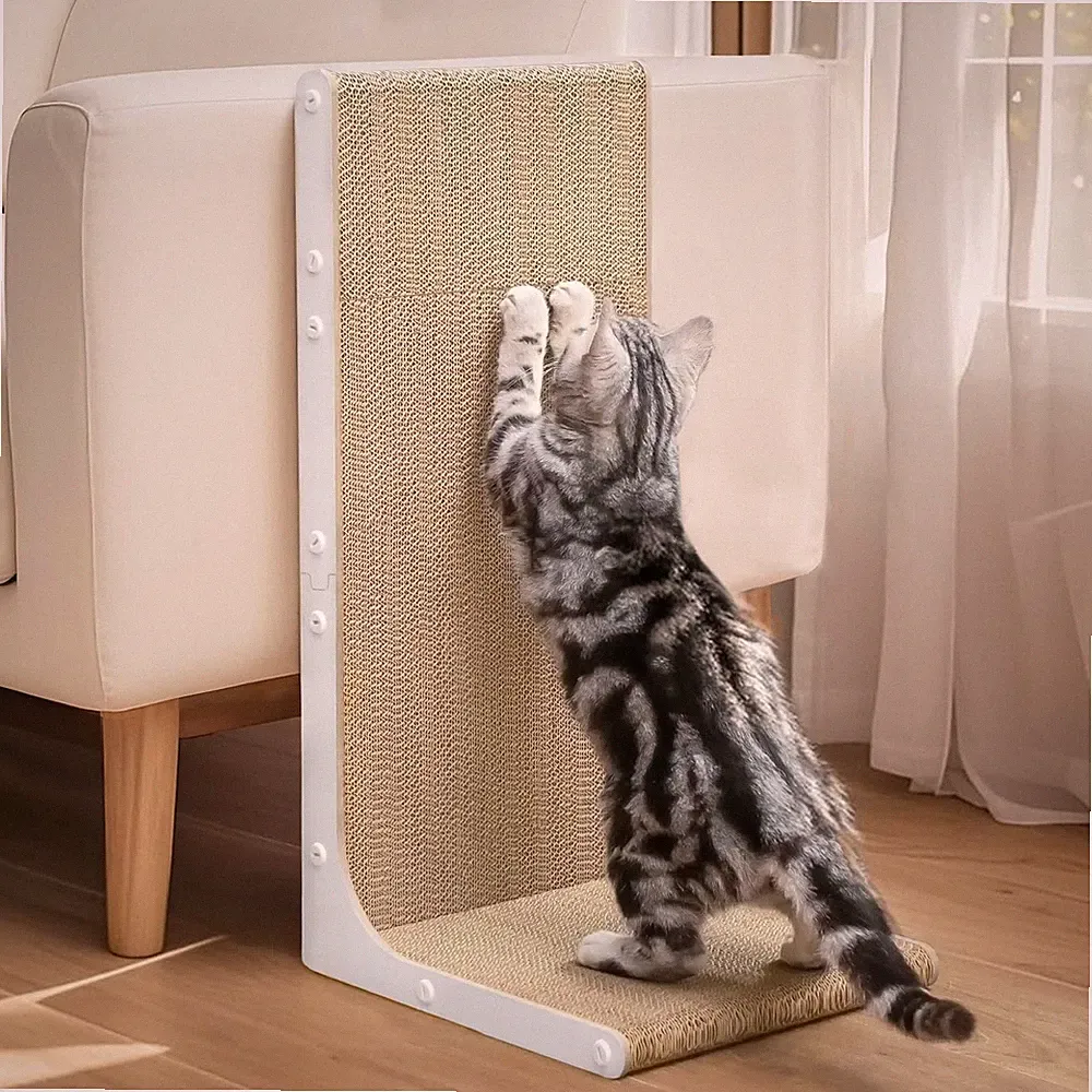 Katzen-Kratzbrett L-förmig, Wandmontage, Pappe, vertikal oder horizontal, 58 cm