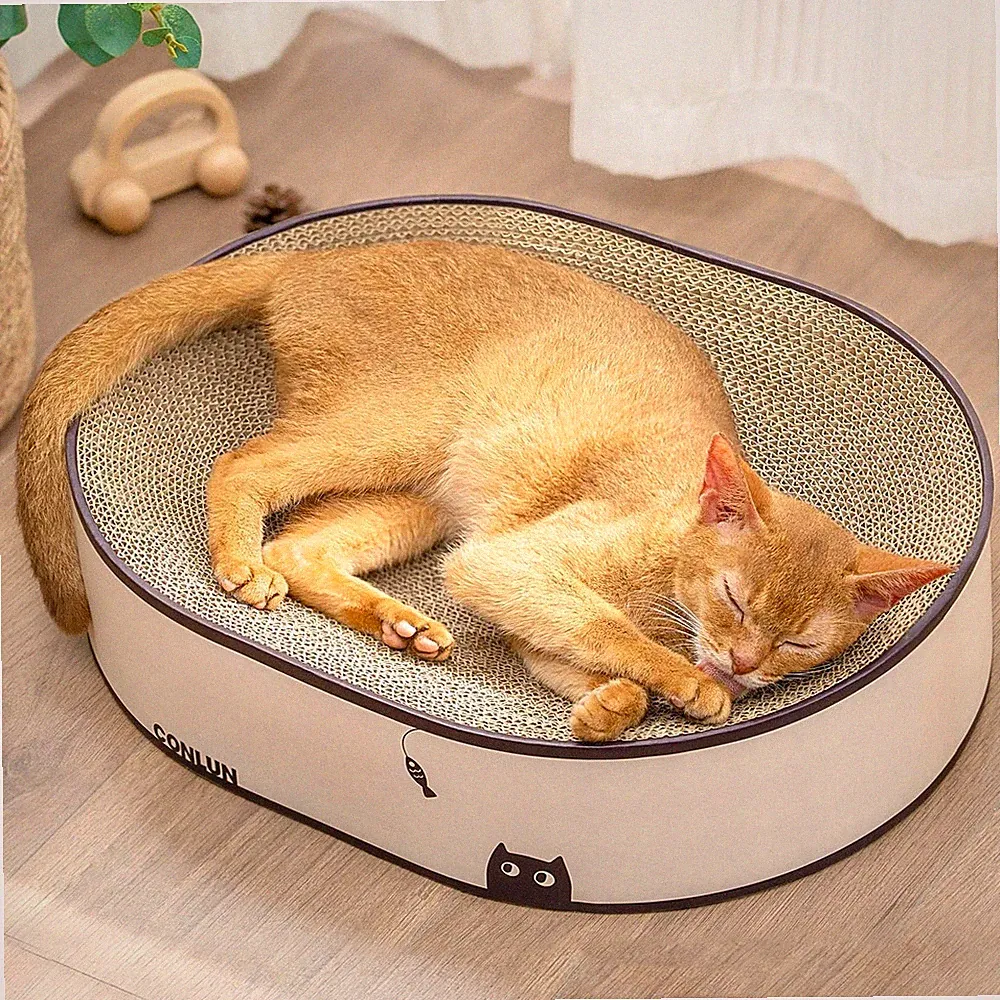 Katzen-Kratzbrett oval mit Lounge-Design Naturkarton, Kratzsofa mit geschlossene