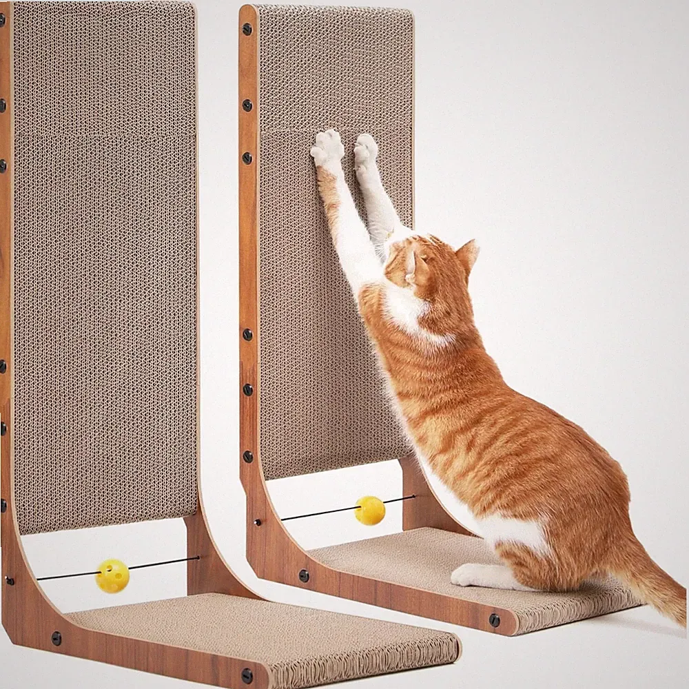 Katzen Kratzbrett Set L-Form Nussbaum 2 Stück Spielzeug Kratzpappe
