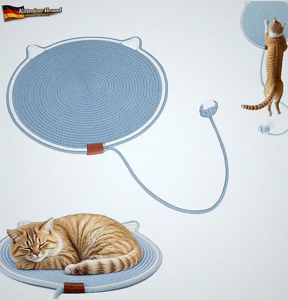 Katzen Kratzmatte 43cm aus Baumwolle mit Spielzeug und langlebigem Design