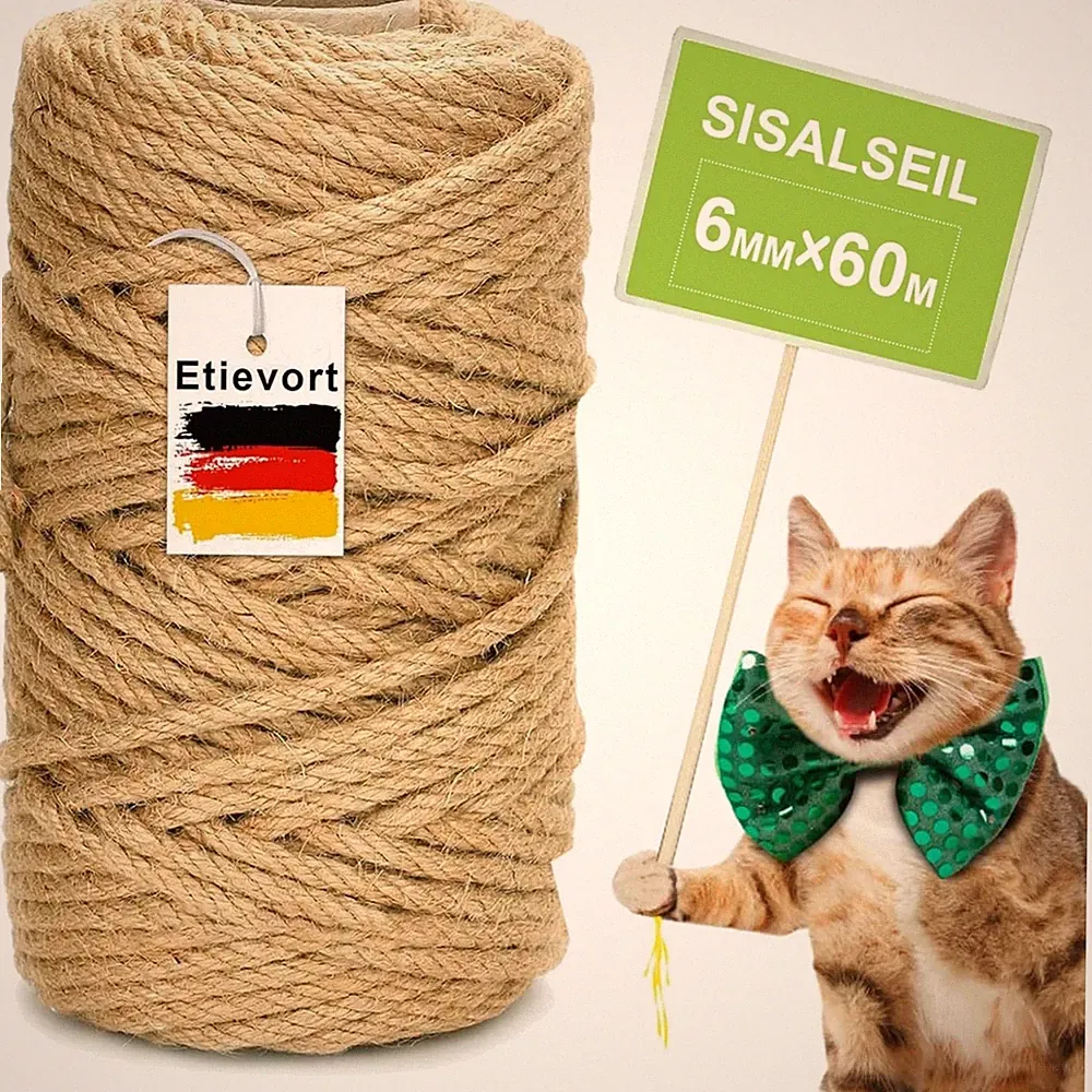 Katzen Kratzseil Sisal Seil 6mm 60m Kratzbaum DIY Haushalt Garten