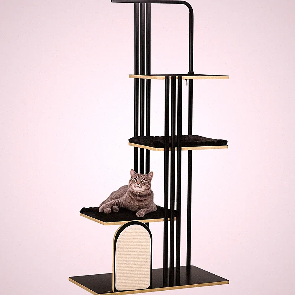 Katzenbaum 170 cm Kratzbaum mit Kissen Kletterbaum mit Kratzbrett Stahl, Schwarz