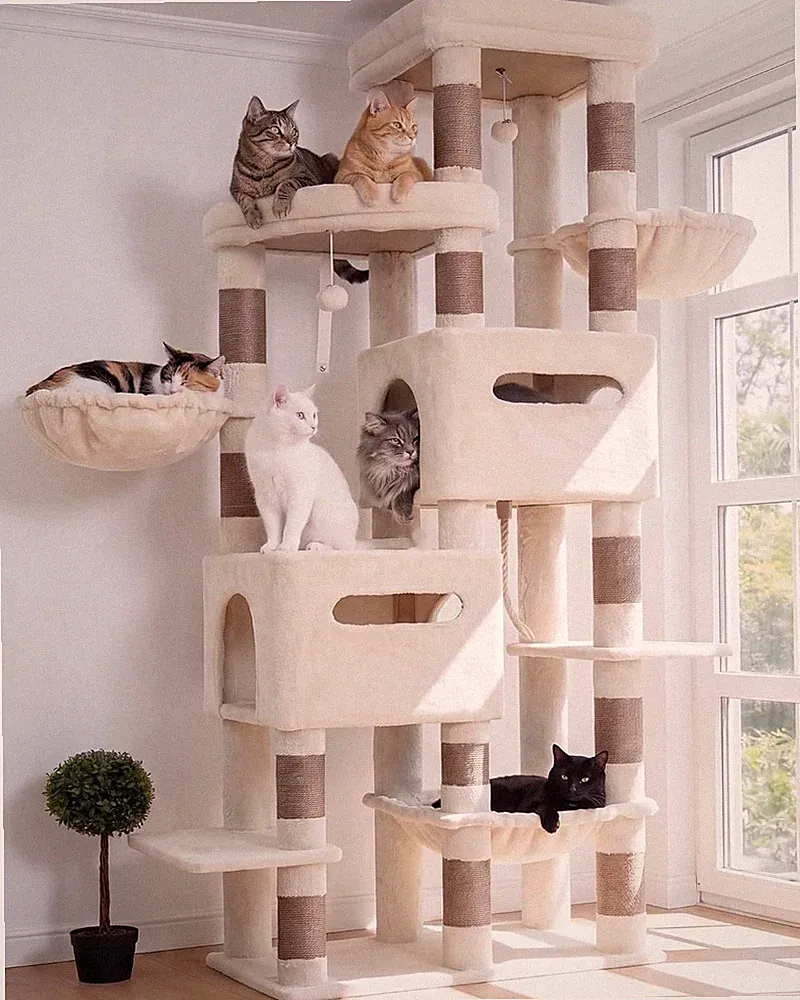 Katzenbaum 190 cm XXL Kratzbaum Beige HCT062MJ für Katzen Katzenmöbel