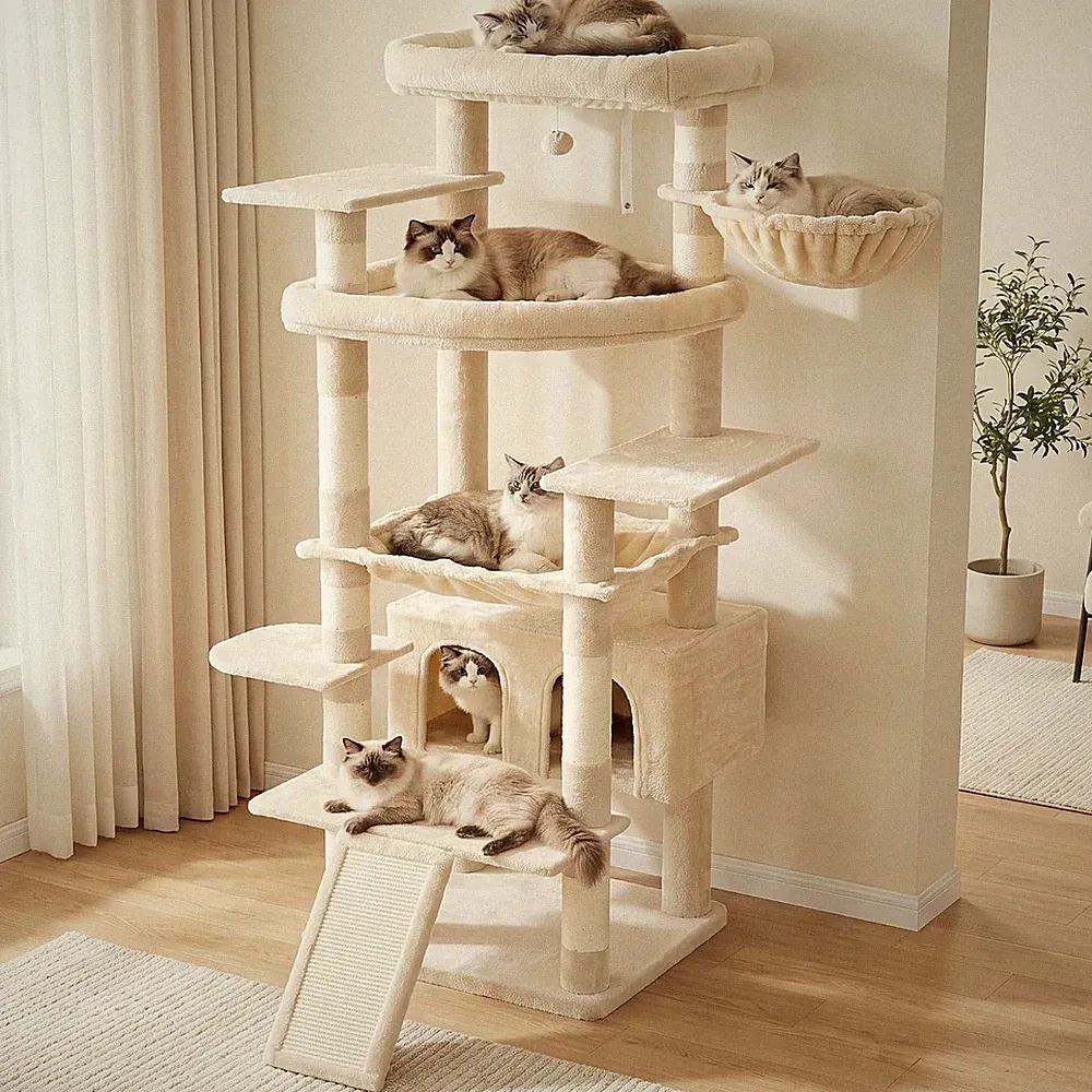 Katzenbaum 191 cm Kratzbaum Groß Beige HCT038 für Katzen Katzenmöbel