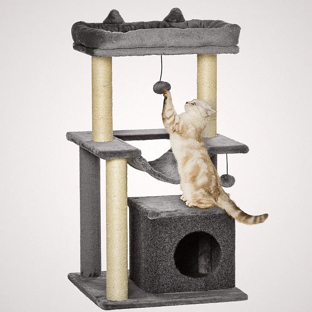 Katzenbaum 90 cm Kratzbaum mit Hängematte Spielbaum Katzenhöhle Plattformen Klet
