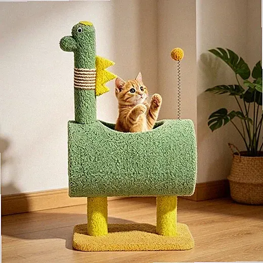 Katzenbaum Dinosaurier Katzenkratzbaum mit Katzenhöhle, Kratzsäule, Spielball