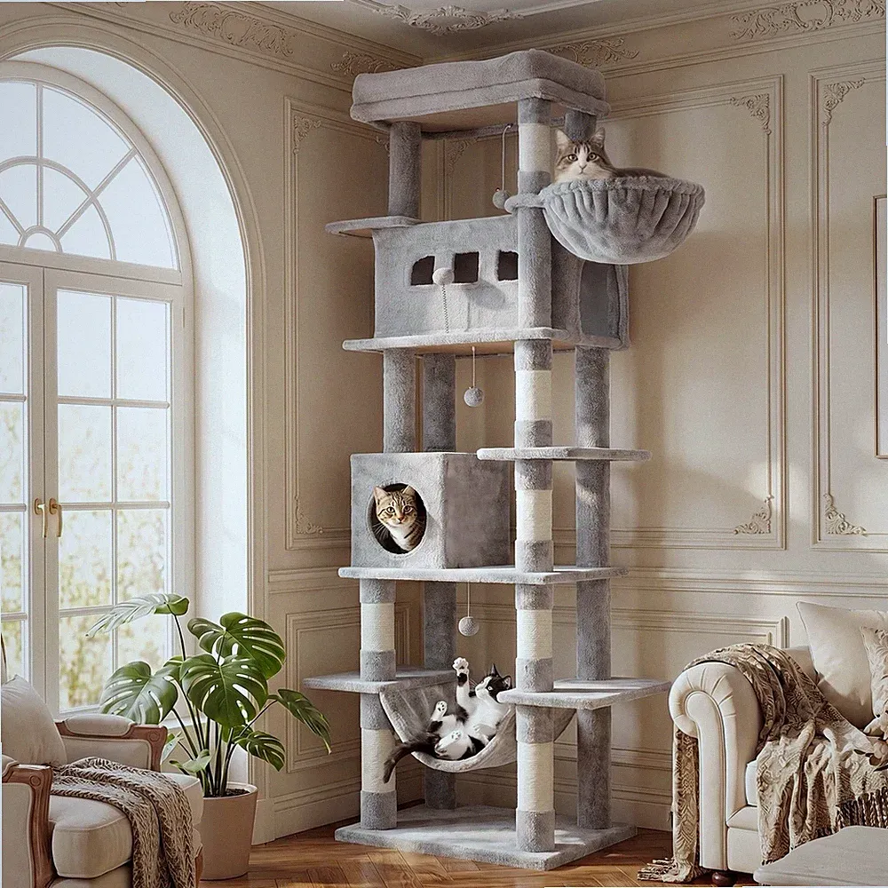 Katzenbaum Grau,Großer Kratzbaum, 212 x 62 x 52 cm
