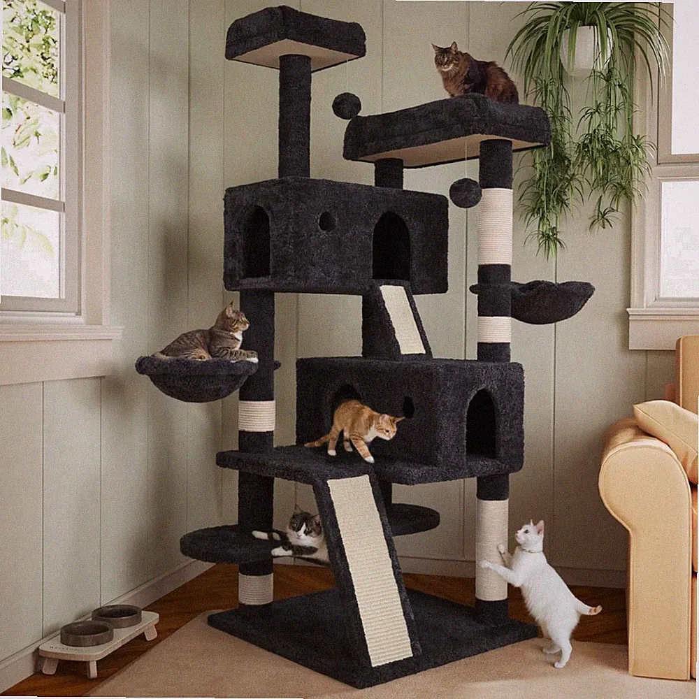 Katzenbaum Groß 168cm Kratzbaum mit Ebenen Sisal Hängematte Spielhaus Lounge