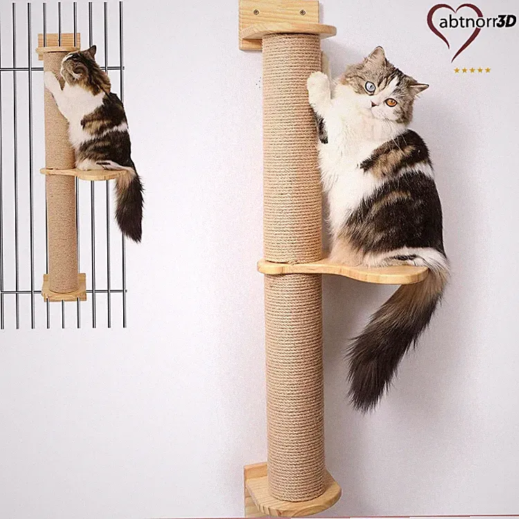 Katzenbaum Klettern Wand 93 cm Hoch mit Katzentreppe aus Gummiholz und Jute