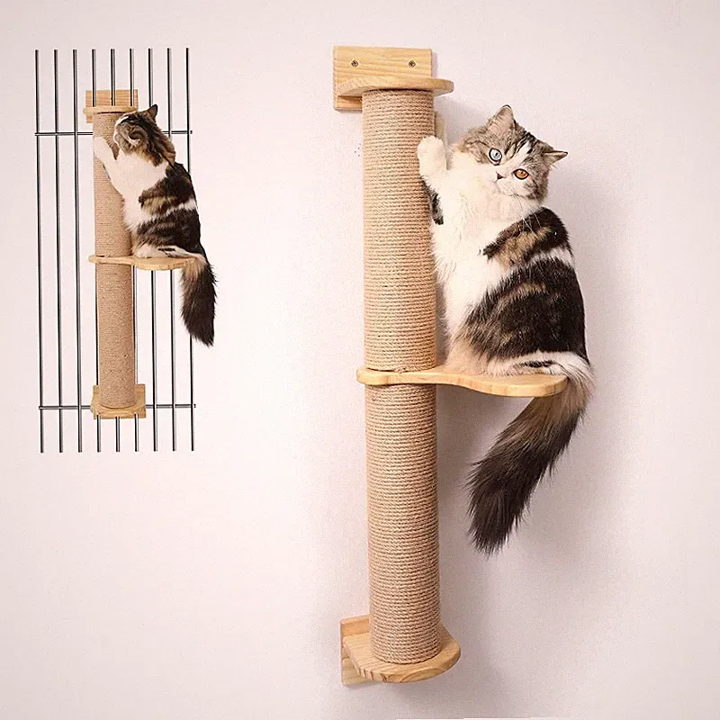 Katzenbaum Kletternwand 93cm Hoch mit Katzentreppe Kratzpfosten aus Jute Holz