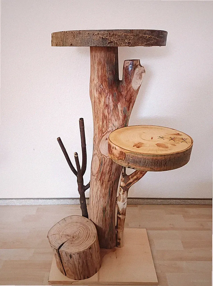 Katzenbaum Kratzbaum Baumstamm Natur Holz Ulme Unikat Handmade Balkon 1,04m