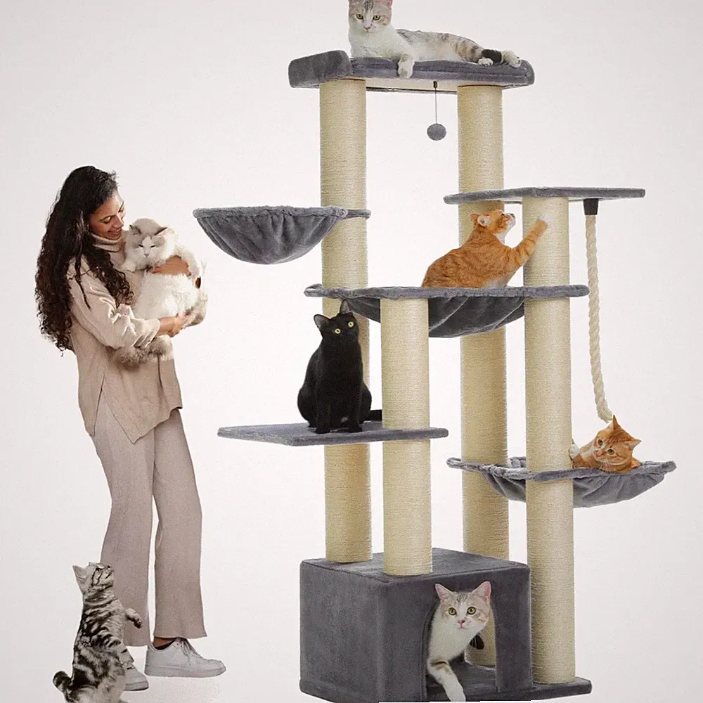 Katzenbaum Kratzbaum Große Katzen 170cm Mehrere Ebenen Hängematte