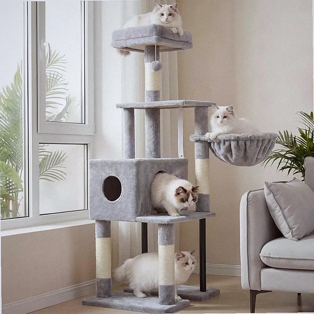 Katzenbaum Kratzbaum Höhle Plattform Korb Kratzsäule Hellgrau 125 cm STABILITÄT
