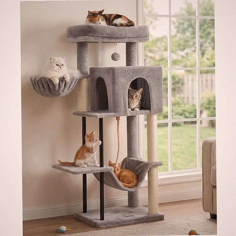 Katzenbaum Kratzbaum Innenbereich 110 cm mit Hängematte Spielbaum