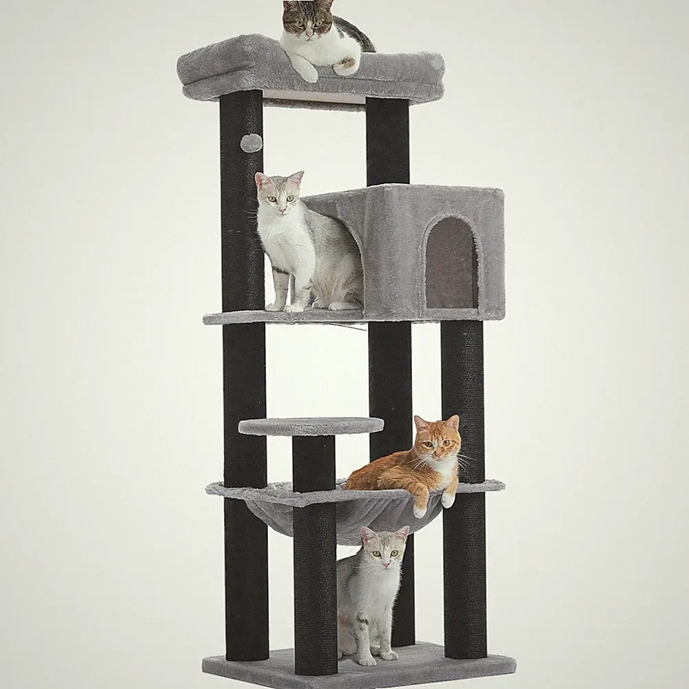 Katzenbaum Kratzbaum Kratzsäule mit Hängematte und Condo groß Schwarz