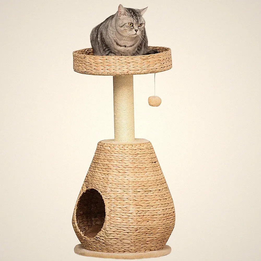 Katzenbaum Kratzbaum mit Katzenhöhle Sisal Höhe 82,5 cm weiche Plüsch Gelb