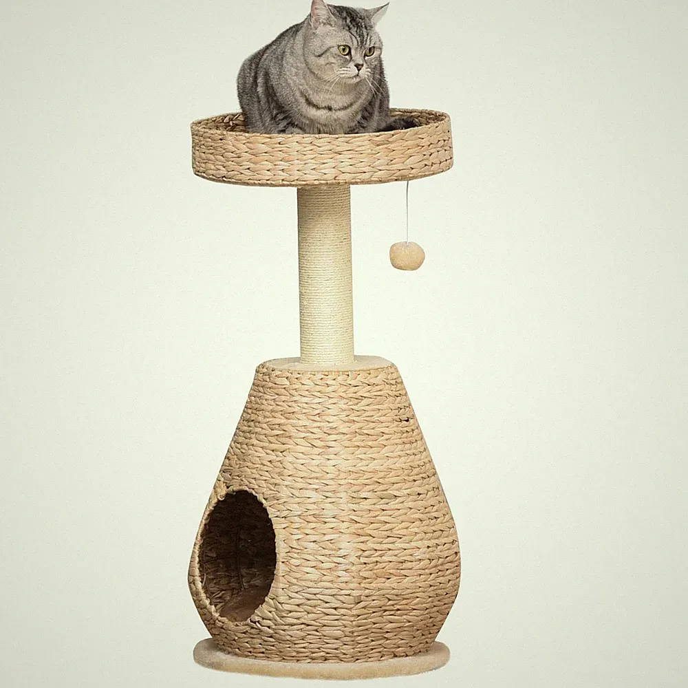 Katzenbaum Kratzbaum mit Katzenhöhle Sisal Höhe 82,5 cm weiche Plüsch Gelb