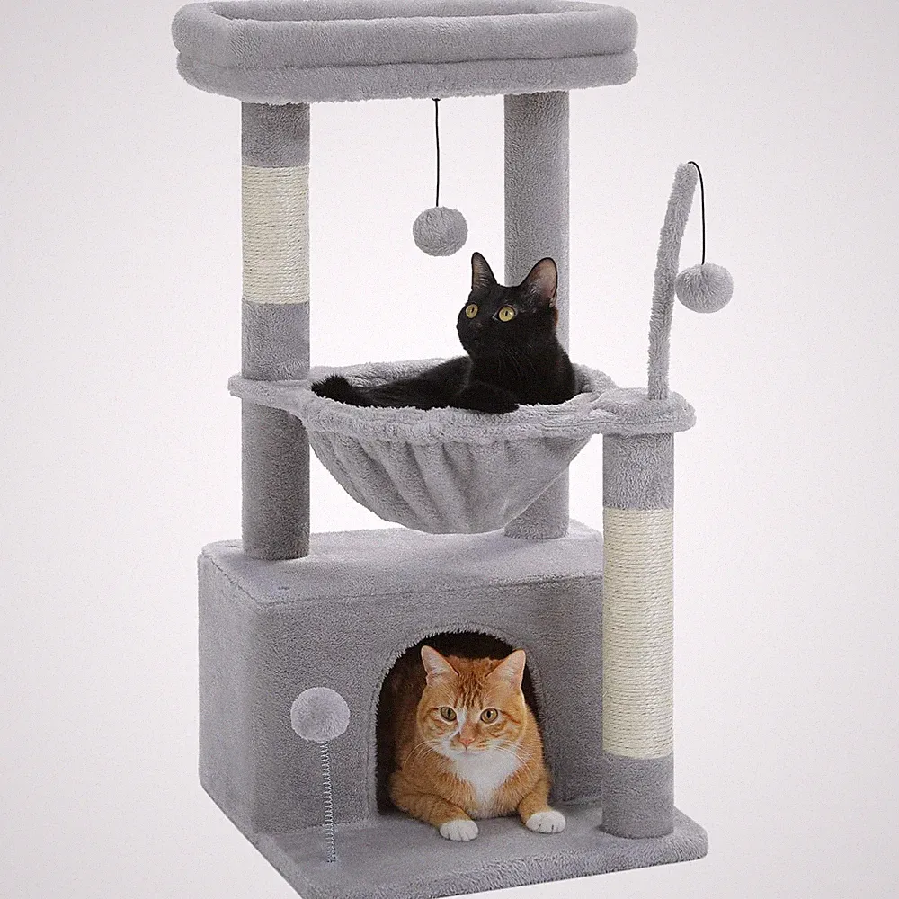 Katzenbaum Kratzbaum Sisal Hängematte Spielzeug Kaktus Design Grau 83cm