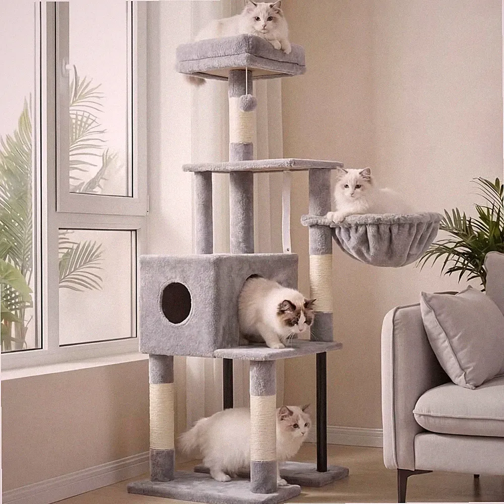 Katzenbaum, Kratzbaum, Spielzeug, Kratzsäule, Bequem, Stabil, 125 cm, Hellgrau