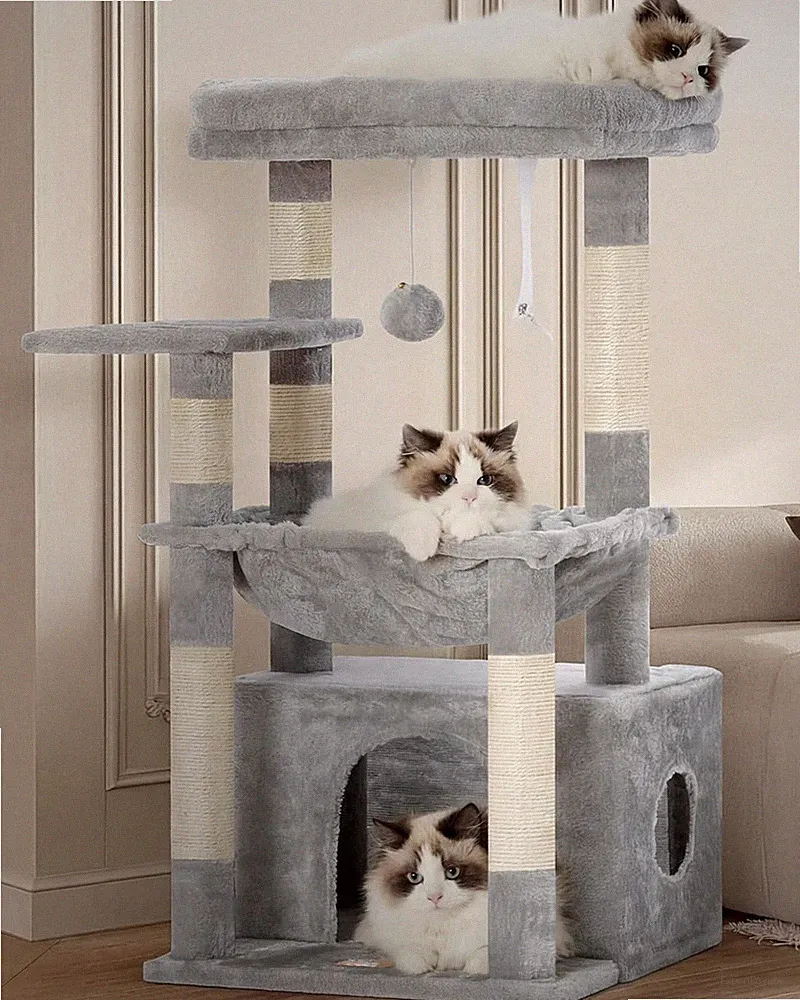 Katzenbaum mit großem Korb Kratzsäulen und Mehrere Ebenen robustes Spielzeug
