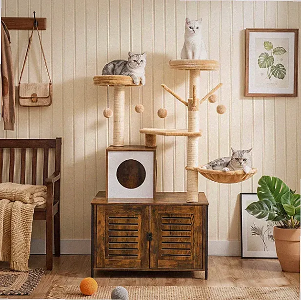 Katzenbaum mit Katzenklo Schrank mehrstöckig Kratzbaum für Wohnung Haushalt