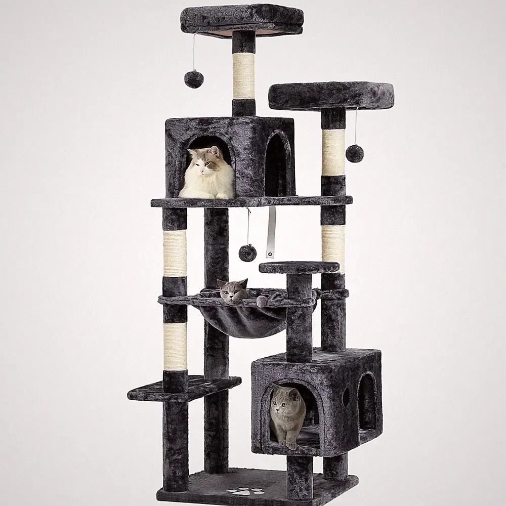 Katzenbaum MS462-770 Dunkelgrau 160 cm mit 2 Höhlen, 2 Plattformen, Hängematte