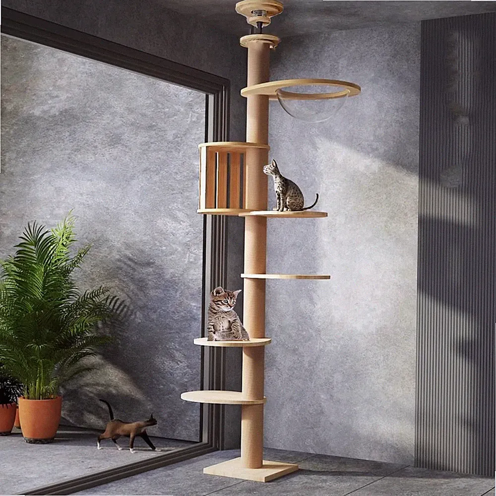 Katzenbaum vom Boden bis zur Decke, höhenverstellbar, hoher Kratzbaum mit ein...