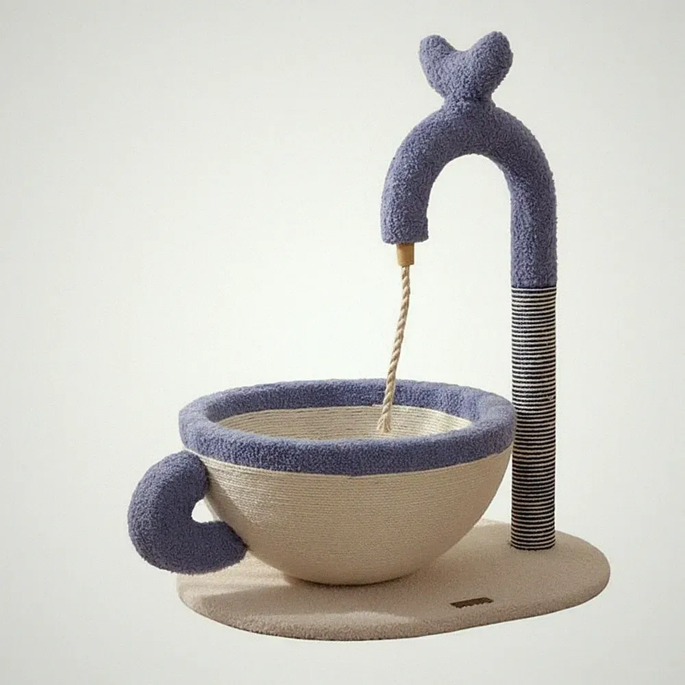 Katzenbett mit Kratzsäule Tassenform Liegemulde Stabiler Stand für Wohnung