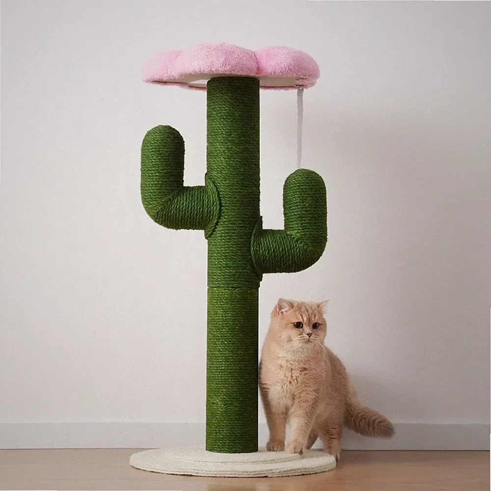 Katzenkaktus Kratzbaum Sisal‑Kratzsäule + Blüten Liegeplatz Spielbaum für Katzen