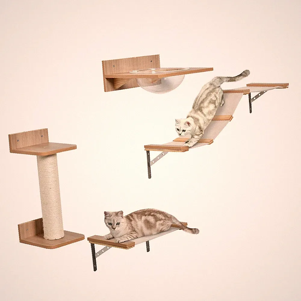 Katzenkletterwand Set mit Kratzbaum, Hängematten Und Sprungbrett