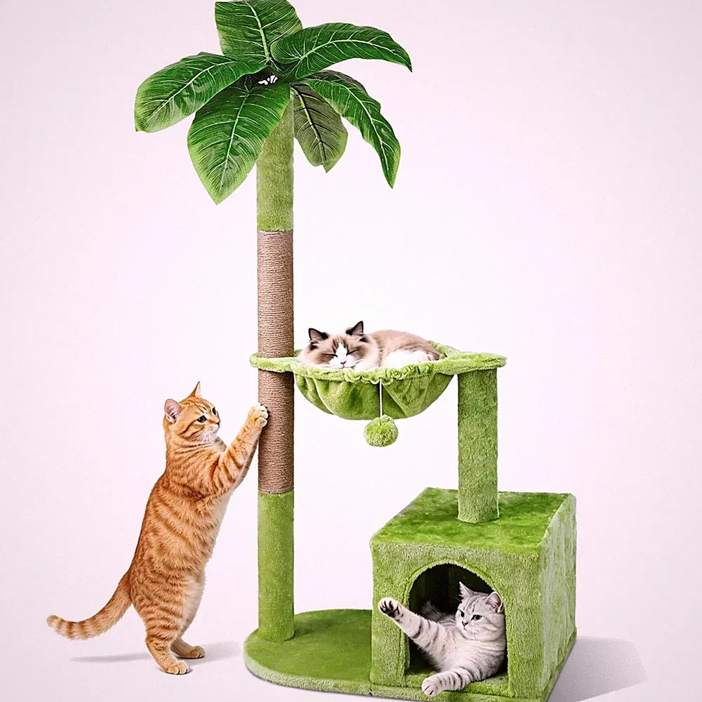 Katzenkratzbaum 110cm mit Sisal Kratzsäulen Höhle Spielzeug Katzenturm Grün