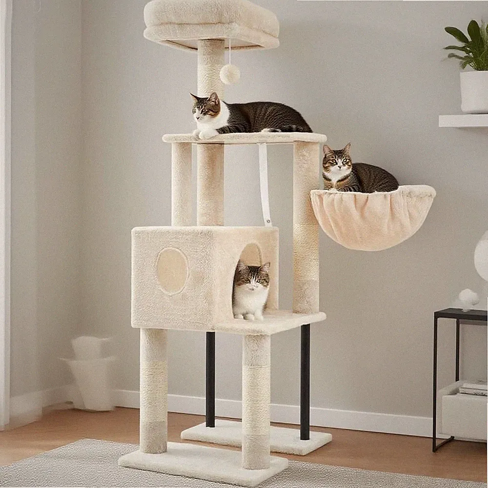 Katzenkratzbaum 125 cm – Sisal, mehrstufig, Höhle, Plattformen, stabil, leicht