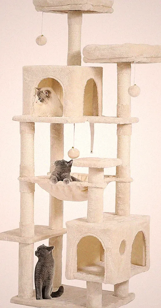 Katzenkratzbaum 160 cm groß – 2 Plattformen, 2 Höhlen, Hängematte, Sisal