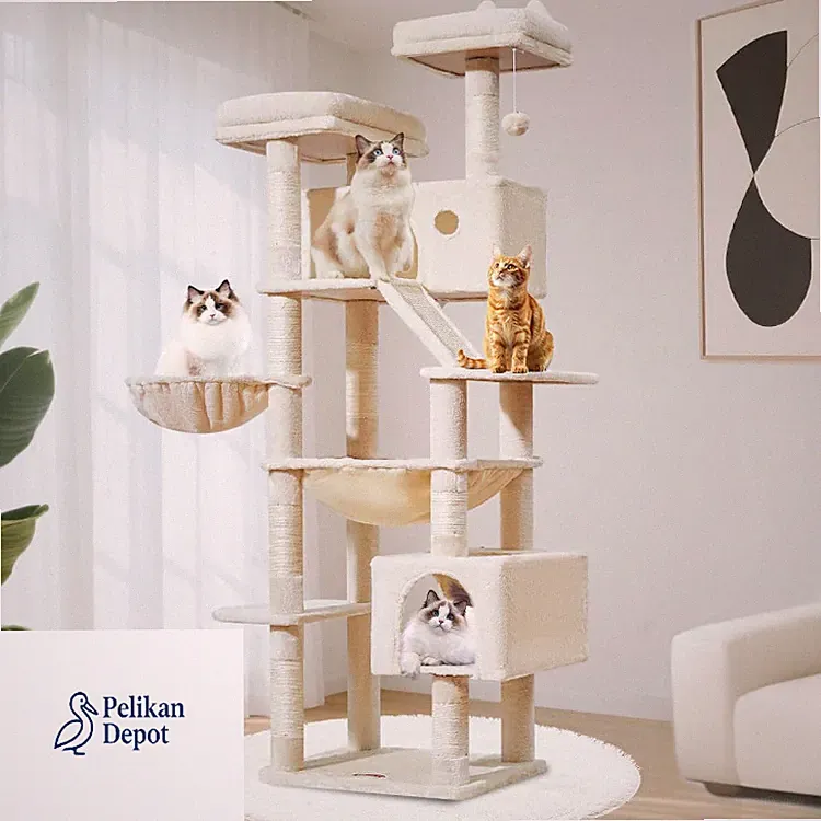 Katzenkratzbaum 180 cm mit 8 Säulen Metallhängematte