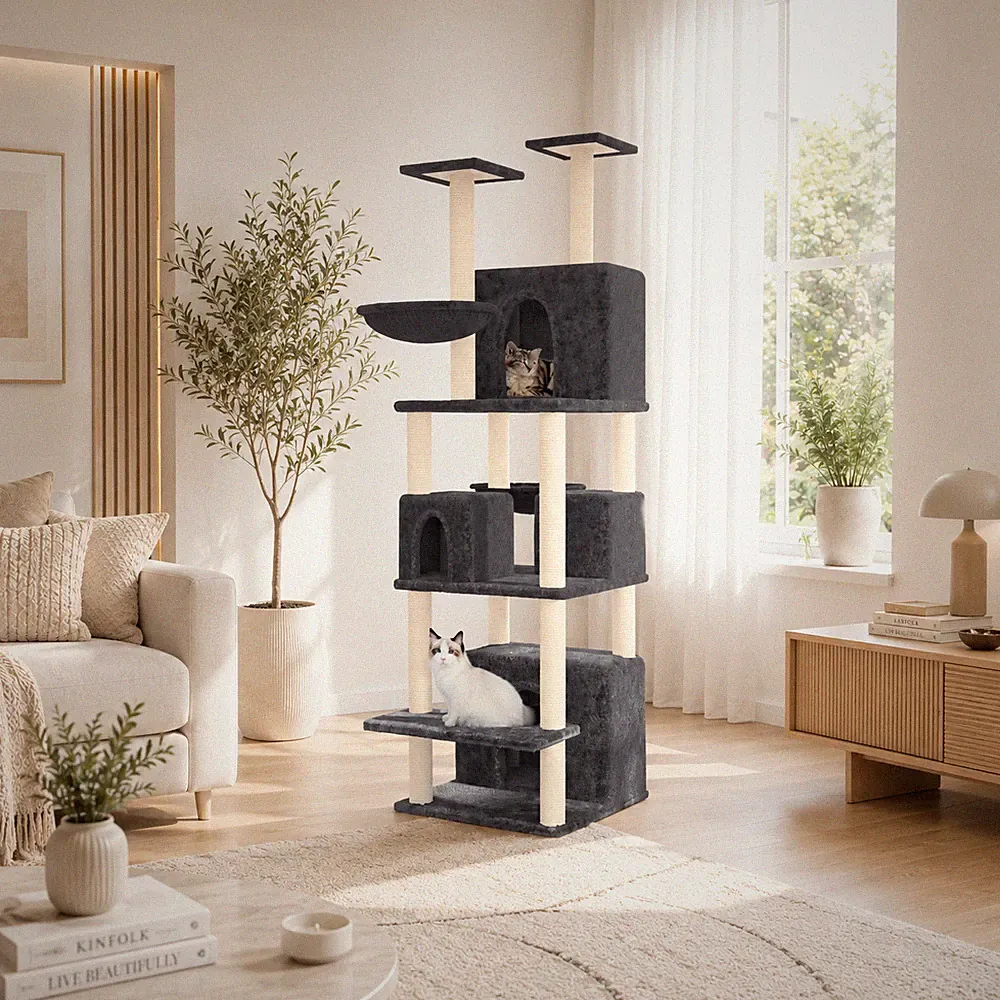 Katzenkratzbaum 180 cm XXL Katzenbaum Kletterbaum Katzenhaus Sisal Hängematte Du