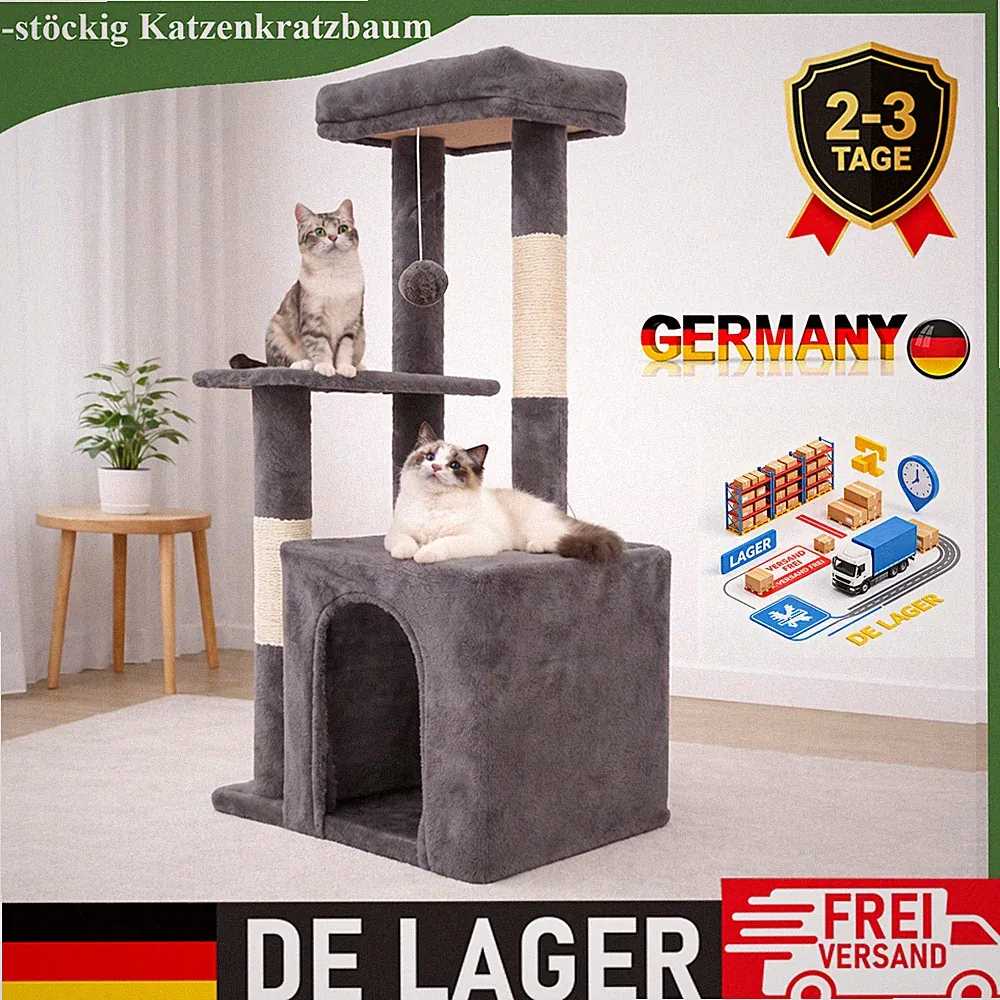 Katzenkratzbaum 3-Stufiger Kletterbaum Kratzbaum mit Liegemulde & Höhle wie Neu