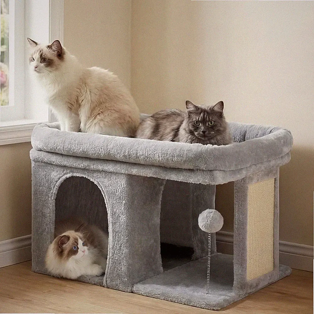 Katzenkratzbaum 35cm mit Ruhebett und Spielball für erwachsene Katzen