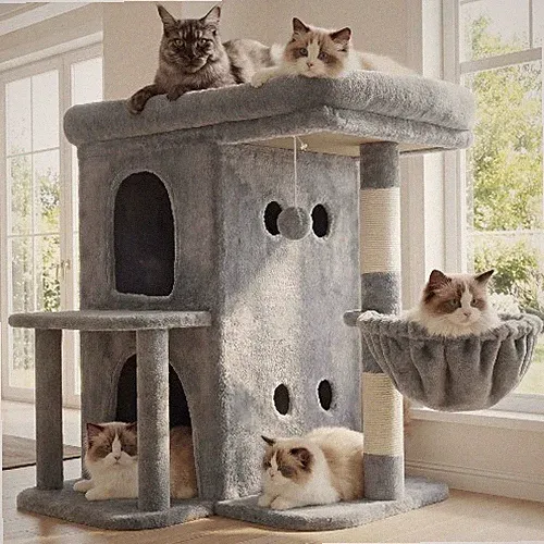 Katzenkratzbaum 65 cm Hoch Hellgrau | Extra Große Plattform, Etagen-Katzenmöbel